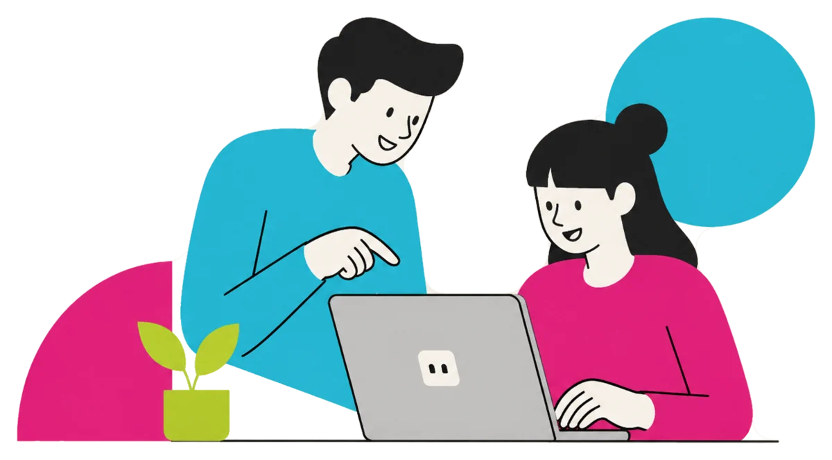 Cours d’informatique à domicile : j’explique une manipulation à une élève assise devant son ordinateur portable, c’est elle qui tient la souris